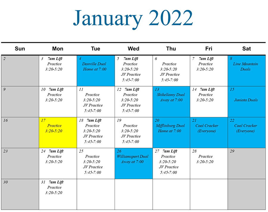 Varsity Practice Schedule